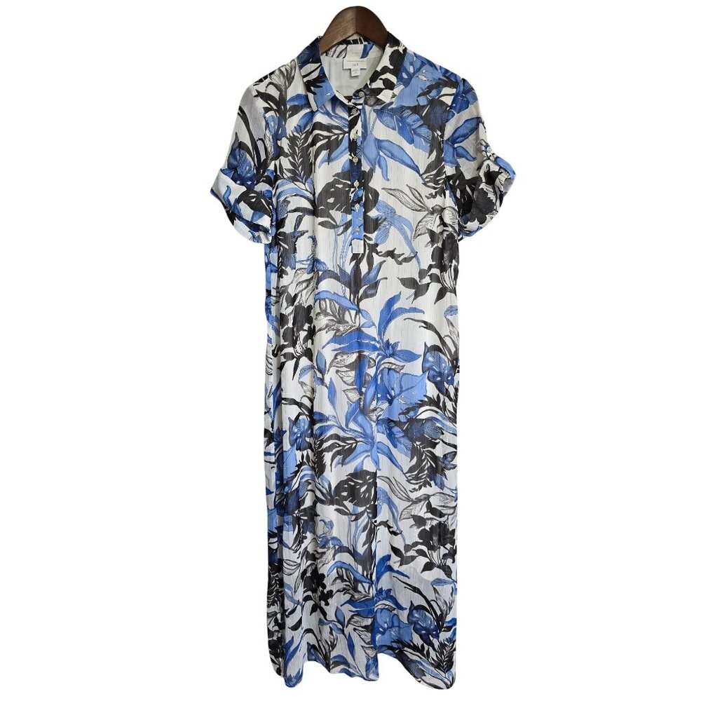 Christian Siriano For J Jill Floral Maxi Dress Blue White M Tall